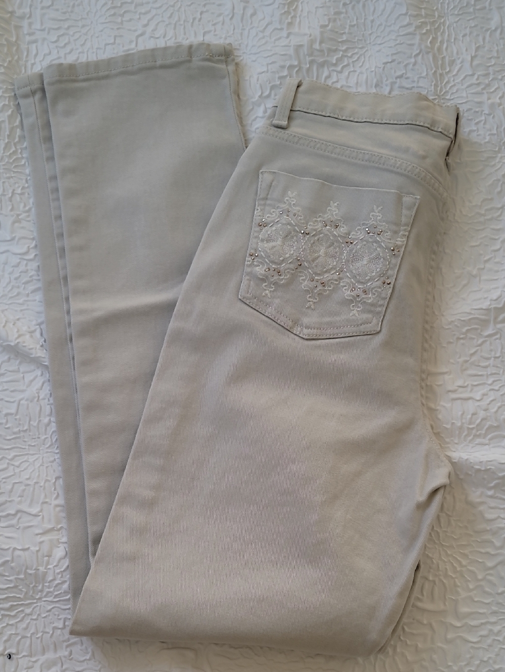 Gloria Vanderbilt Amanda Womens Jeans, Missy Size 6, Beige High Rise Embroidered